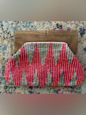 Chloe & Lex Beaded Clutch Handbag in Coral, Teal & Fuchsia